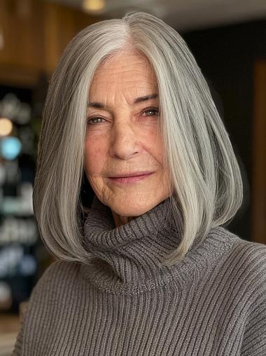 Medium Length Gray Wigs Bobs Lace Front Synthetic Wigs