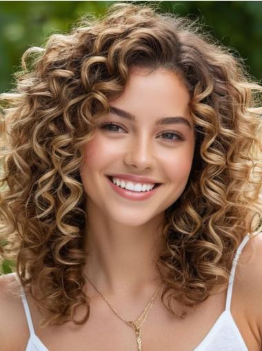 Medium Brown Ladies Wigs Monofilament 14" Curly Synthetic Wigs