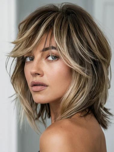 Medium Length Wigs For Women Monofilament 12" Straight Synthetic Wigs