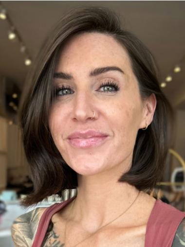 Medium Wigs Women Monofilament Remy Human Hair 10" Brown Wigs