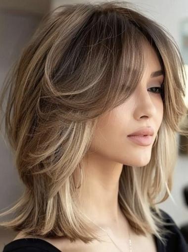 Medium Length Wavy Wigs 12" Monofilament Layered Wavy Wigs