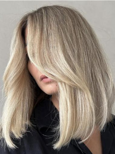 Medium Hair Wigs Monofilament Remy Human Hair 12" Blonde Wigs