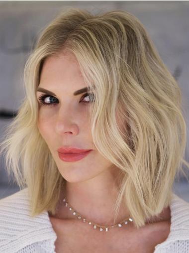 Medium Length Wigs Woman Monofilament Synthetic 12" Blonde Wigs