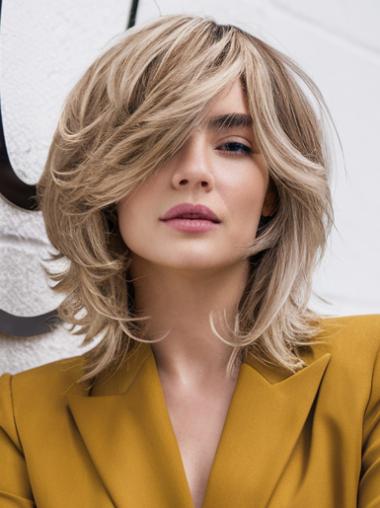 Medium Length Blonde Wigs Monofilament 12" Straight Synthetic Wigs