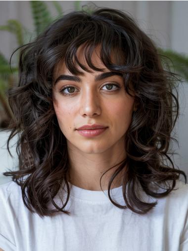 Medium Brown Lace Front Wig Synthetic With Bangs 14" Wigs