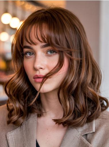 Medium Brown Lace Wig Synthetic With Bangs 14" Wigs