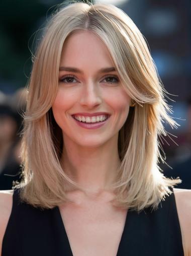 Medium Blonde Hair Wigs Monofilament 12" Straight Synthetic Wigs