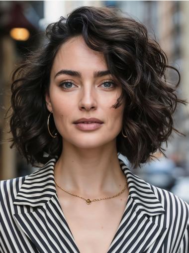 Medium Length Real Hair Wigs Lace Front Layered 10" Curly Wigs