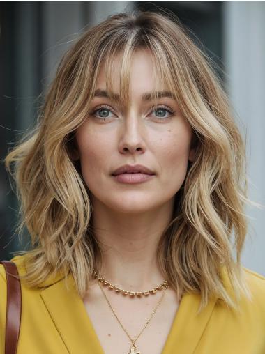 Medium Blonde Wig Lace Front Layered 12" Wavy Wigs