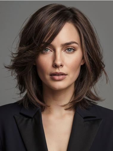 Medium Brown Wigs Lace Front Layered 12" Straight Wigs