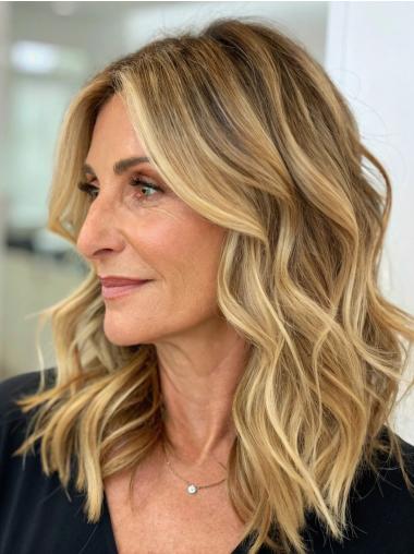 Medium Length Blonde Wigs Monofilament Layered 14" Wavy Wigs
