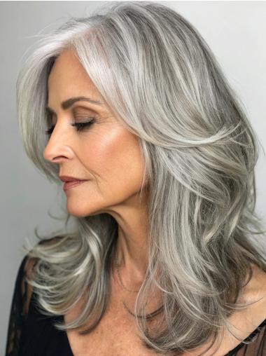 Medium Gray Wigs Layered Monofilament Synthetic Wigs