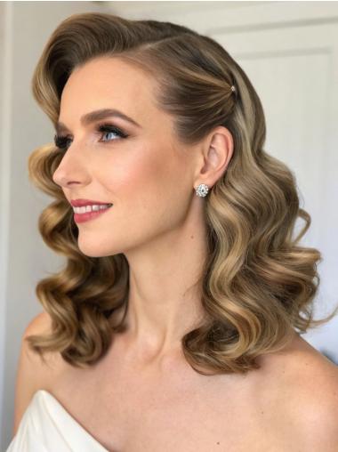 Medium Length Wigs Human Hair Monofilament Layered 14" Wavy Wigs