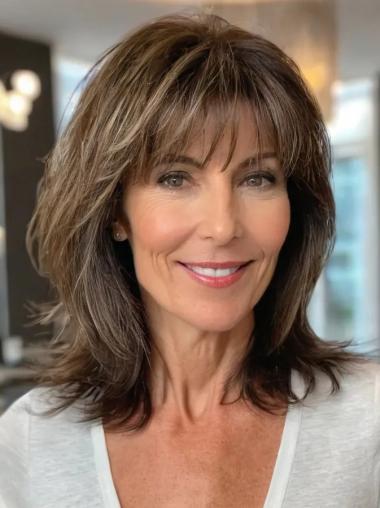 Medium Brown Lace Wig 12" With Bangs Straight Wigs