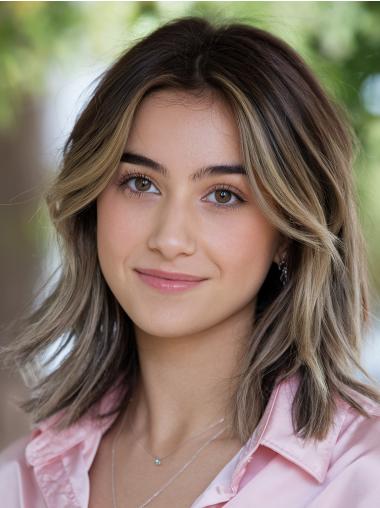 Medium Length Hair Wigs Lace Front Layered 12" Wavy Wigs