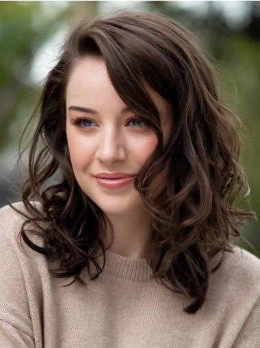 Medium Brown Hair Wig Lace Front Layered 14" Curly Wigs