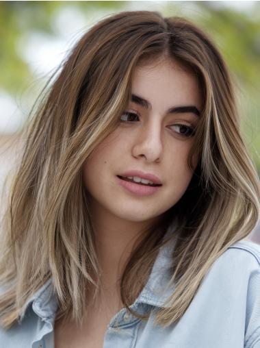 Real Hair Wigs Medium Length Lace Front Layered 14" Straight Wigs