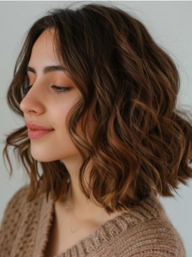 Medium Wigs For Women 12" Monofilament Layered Wavy Wigs