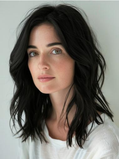Medium Black Wig 14" Monofilament Layered Wavy Wigs