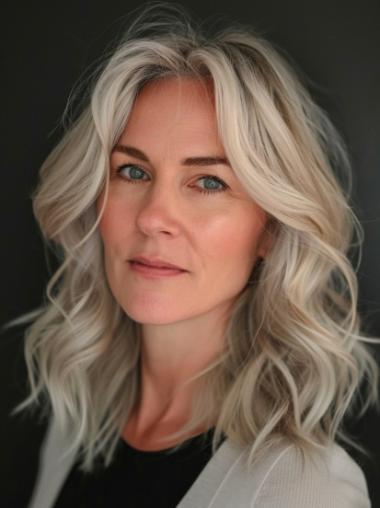 Medium Length Blonde Wig Lace Front Layered 14" Wavy Wigs