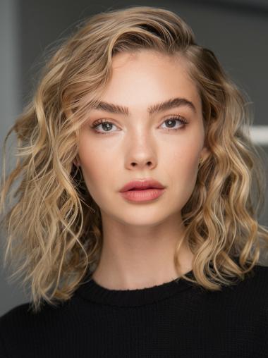 Medium Length Blonde Wig Monofilament 12" Curly Synthetic Wigs