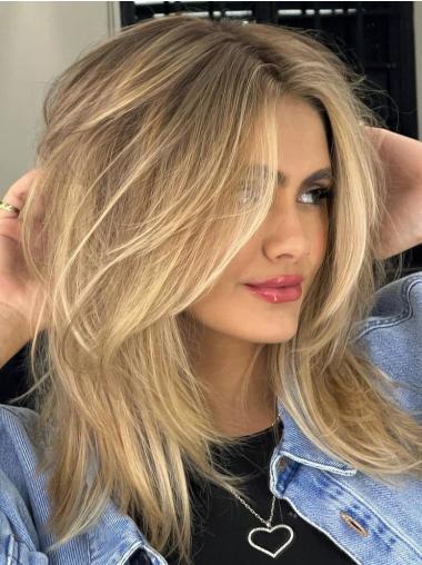 Ladies Medium Length Real Hair Wigs Lace Front Layered 12" Straight Wigs