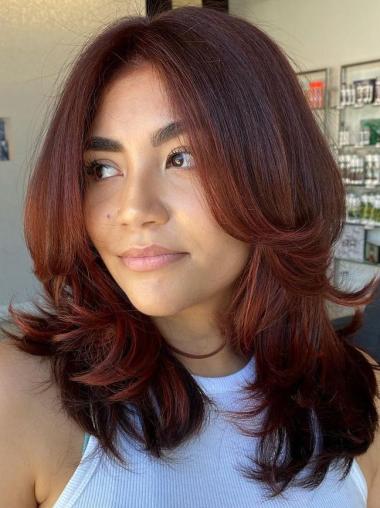 Medium Length Wigs For Older Women Lace Front Layered 14" Straight Wigs