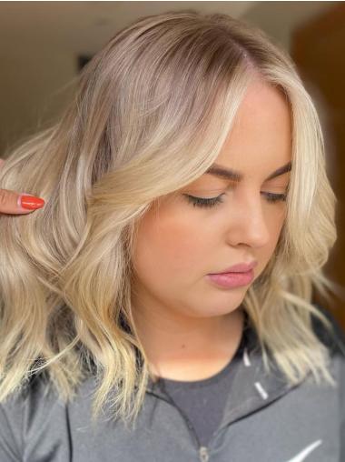 Medium Length Real Hair Wigs Monofilament Layered 12" Wavy Wigs