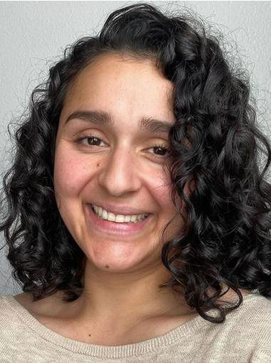 Medium Length Wigs Human Hair Monofilament Layered 12" Curly Wigs