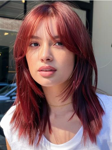 Medium Length Real Hair Wigs 14" With Bangs Monofilament Wigs