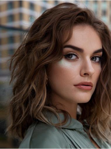 Medium Brown Wavy Wig 14" Lace Front Layered Wigs