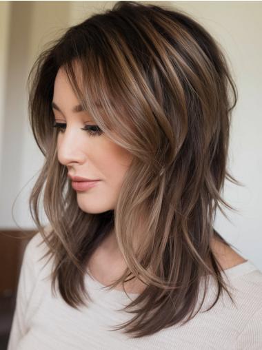 Medium Length Real Hair Wigs 14" Layered Lace Front Wigs