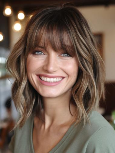 Real Human Hair Wigs Medium 12" With Bangs Lace Front Wigs