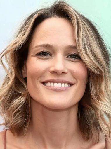 Wavy Human Hair Wig Medium 12" Layered Monofilament Wigs