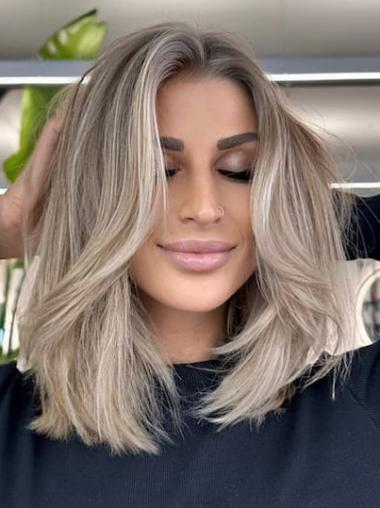 Human Hair Medium Length Wigs 12" Layered Monofilament Wigs