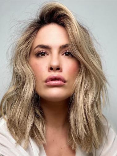 Medium Length Blonde Wigs 12" Monofilament Layered Wavy Wigs