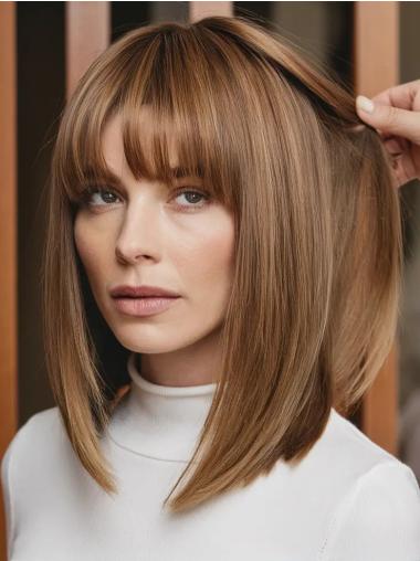 Dark Brown Medium Length Wig 12" Monofilament Synthetic Wigs