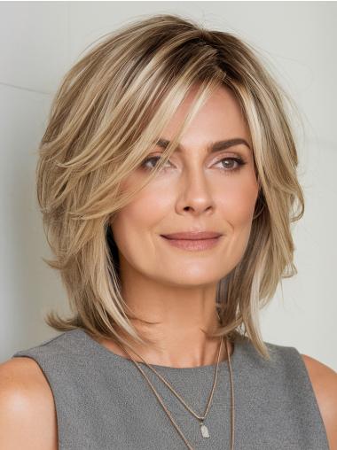 Medium Length Blonde Wig 12" Monofilament Synthetic Wigs
