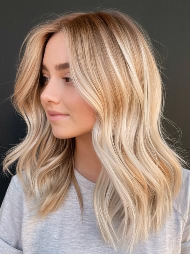 Mid Length Blonde Wigs 14" Monofilament Synthetic Wigs