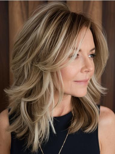 Medium Length Monofilament Wigs Synthetic Layered 14" Wavy Wigs