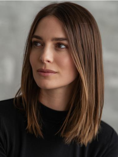 Medium Brown Wigs Remy Human Hair Bobs 12" Straight Wigs