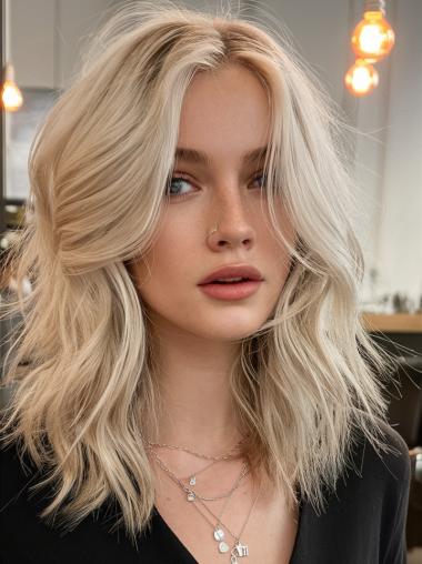 Medium Length Human Hair Wig 14" Layered Lace Front Wigs