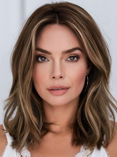 Real Hair Wigs Medium Length Remy Human Hair Bobs 12" Wavy Wigs