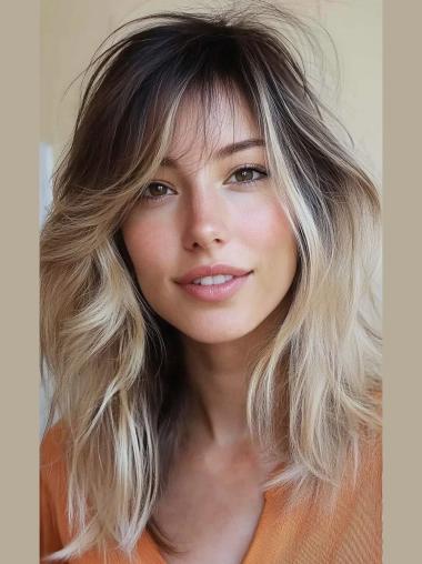 Medium Human Hair Wigs 14" Layered Lace Front Wigs