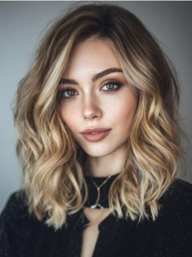 Medium Real Hair Wig Remy Human Hair Layered 14" Wavy Wigs