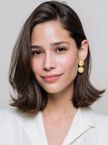 Medium Brown Hair Wigs Lace Front Layered 12" Straight Wigs