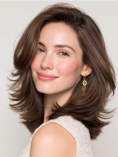 Medium Brown Wigs Lace Front Layered 14" Wavy Wigs