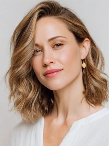 Mid Length Blonde Wigs Lace Front Layered 12" Wavy Wigs