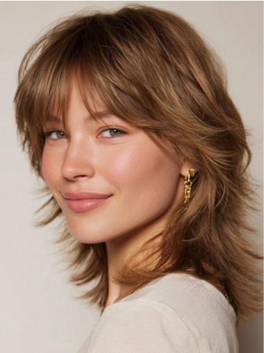 Medium Brown Human Hair Wigs Layered Monofilament Wigs