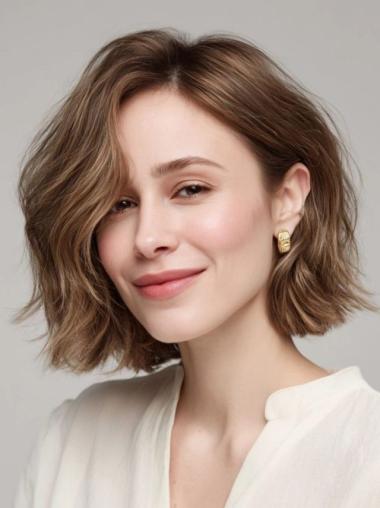 Wig Medium Brown Bob Remy Human Hair Monofilament Wigs